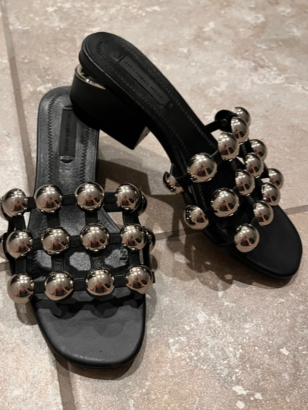 Alexander Wang Black Slide Mules with Silver Stud Balls - Size 36